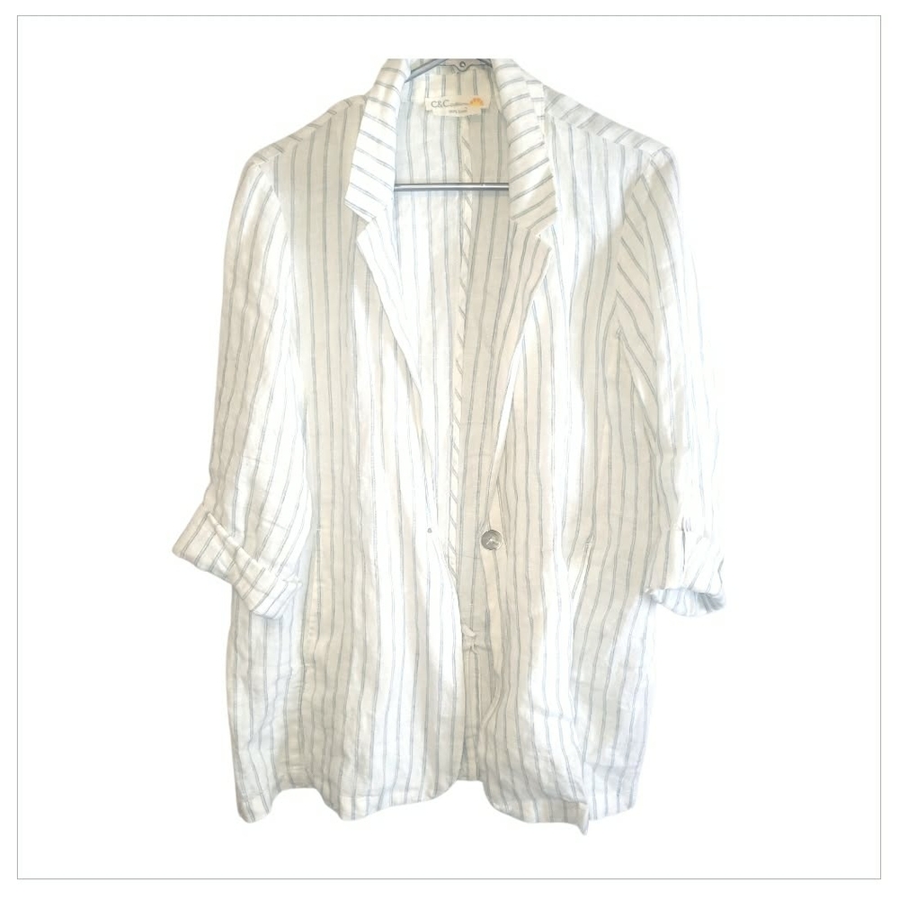C&C California Linen Blazer • Blue Pinstripe • Relaxed Fit • Size M